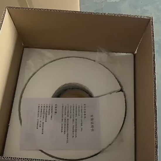 Packaging of Colourful 30 cm Modern Circle Wall Light with Gold in cardboard box