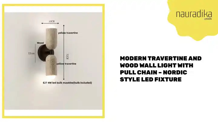 MODERN TRAVERTINE AND WOOD WALL LIGHT WITH PULL CHAIN – NORDIC STYLE LED FIXTURE dimensions and design layout