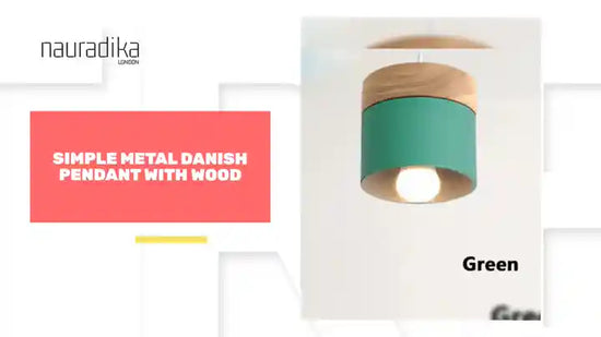 Simple Metal Danish Pendant with Wood in green, featuring Nordic design, ideal for modern interiors, available in multiple colors.