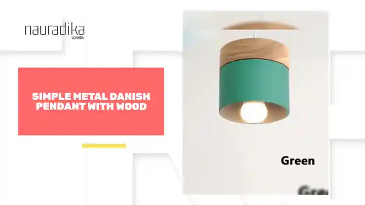 Simple Metal Danish Pendant with Wood in green, featuring Nordic design, ideal for modern interiors, available in multiple colors.