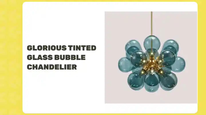 Glorious Tinted Glass Bubble Chandelier with multi-coloured bulbs, perfect for modern decor and special ambience.