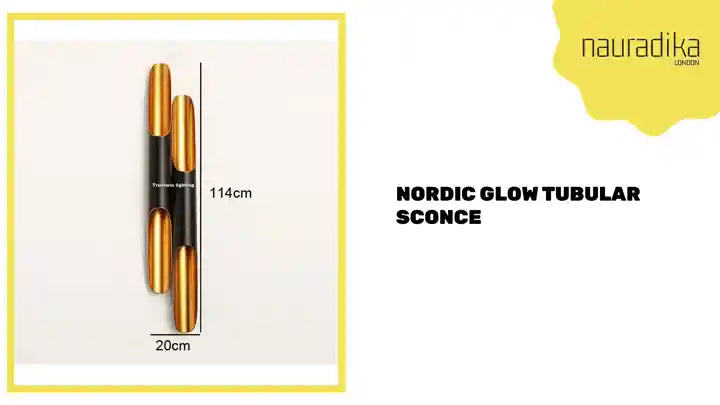 Nordic Glow Tubular Sconce dimensions with gold accents and sleek design for modern decor.