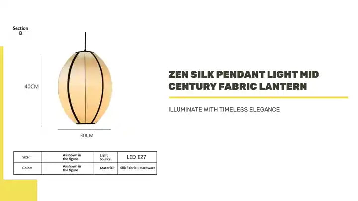 Zen Silk Pendant Light Mid Century Fabric Lantern design featuring a warm glow and elegant minimalist silhouette.