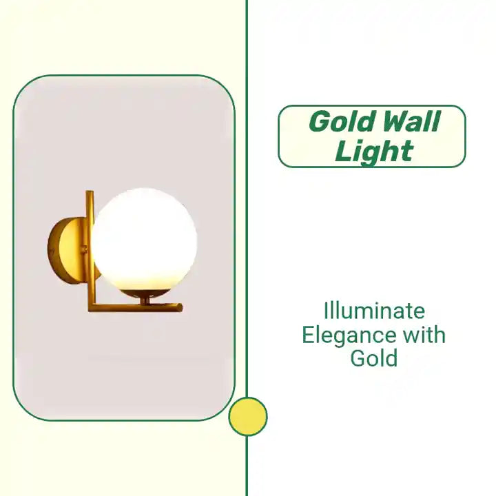 Gold Wall Light with white ball and golden structure, perfect for enhancing modern interior decor in hallways and bathrooms.
