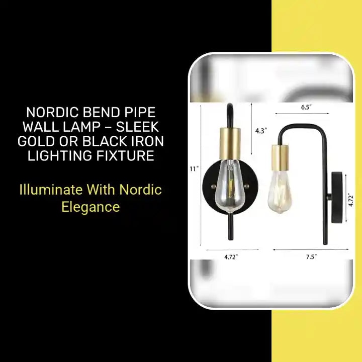 Nordic Bend Pipe Wall Lamp with sleek gold and black iron design for modern home decor.