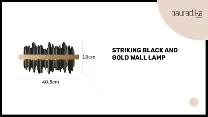 Striking Black and Gold Wall Lamp showcasing dimensions and modern design elements.