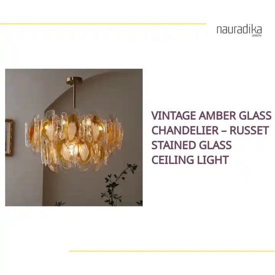 Vintage Amber Glass Chandelier &ndash; Russet Stained Glass Ceiling Light by@Outfy