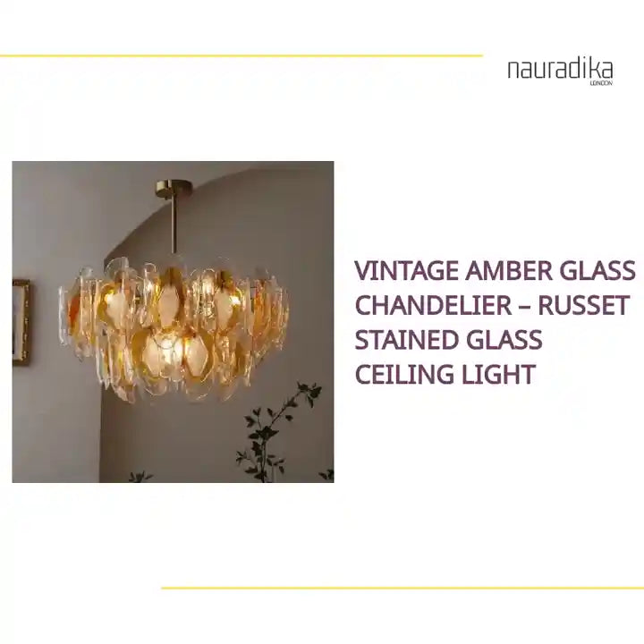 Vintage Amber Glass Chandelier &ndash; Russet Stained Glass Ceiling Light by@Outfy