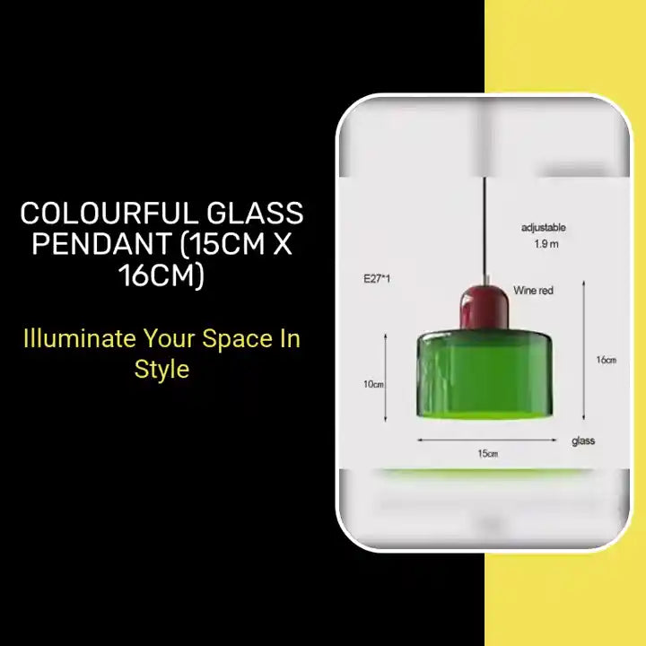 Colourful Glass Pendant (15cm x 16cm) showcasing adjustable features and chic design for modern interiors.
