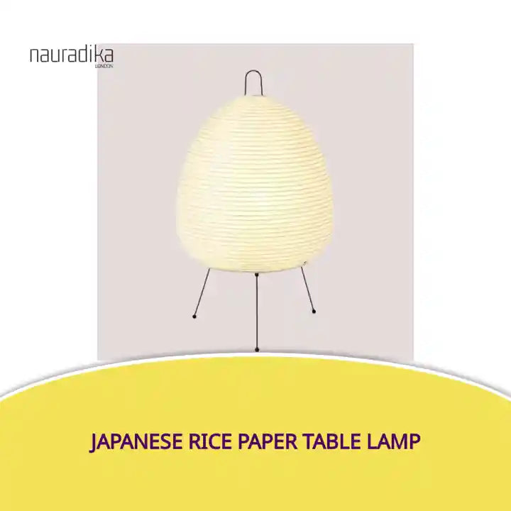Japanese Rice Paper Table Lamp with soft light, made of paper and bamboo, perfect home decor piece.