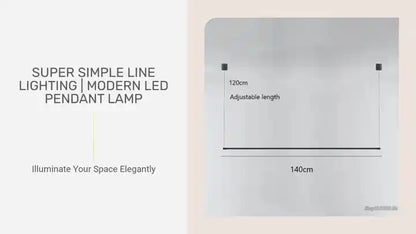 Super Simple Line Lighting | Modern LED Pendant Lamp illustration showing adjustable lengths of 120cm and 140cm.