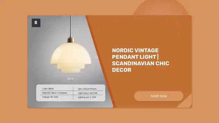 Nordic Vintage Pendant Light | Scandinavian Chic Decor displayed with details like color, size, and specifications.