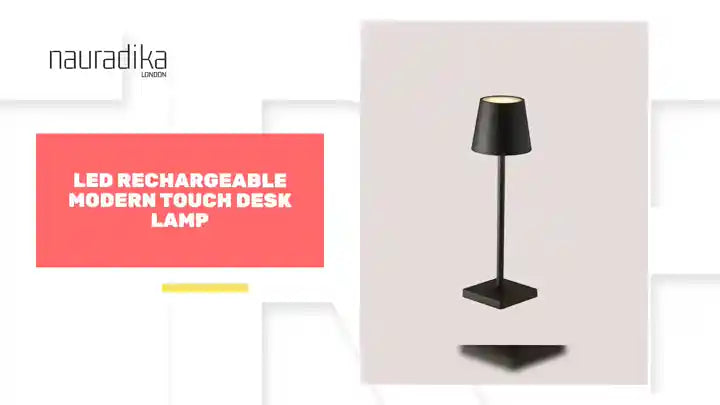 LED Rechargeable Modern Touch Desk Lamp with polished metal finish and dumbbell design