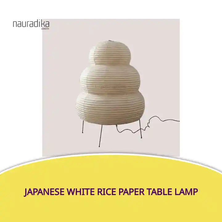 Japanese White Rice Paper Table Lamp showcasing a unique and distinctive design with warm diffuse lighting.