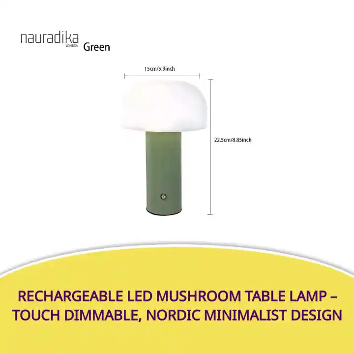 Rechargeable LED Mushroom Table Lamp – Touch Dimmable, Nordic Minimalist Design on a white background.