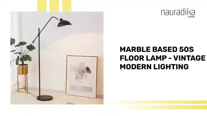 Marble Based 50s Floor Lamp stylishly illuminating a modern living space with vintage aesthetics.