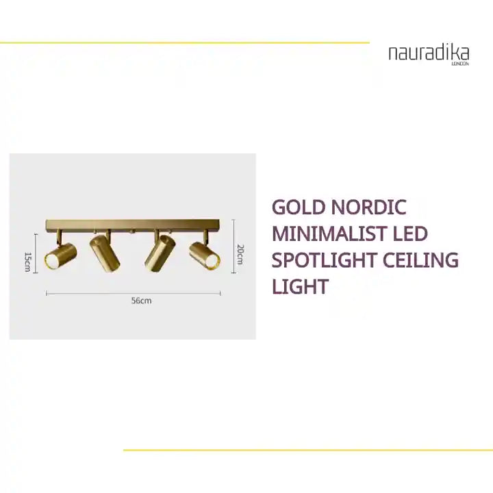 Gold Nordic Minimalist LED Spotlight Ceiling Light with four adjustable spotlights, perfect for modern living spaces.