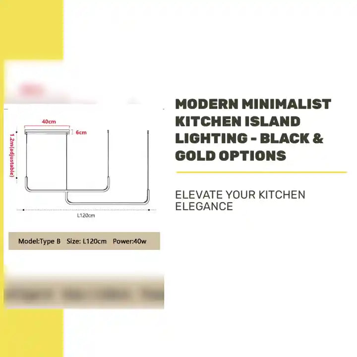 Modern Minimalist Kitchen Island Lighting - Black & Gold Options with dimensions and model details for elegance in your kitchen.
