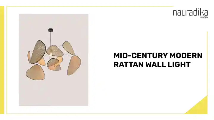 Mid-Century Modern Rattan Wall Light, retro home decor lighting with warm glow, vintage-inspired design by Nauradika London