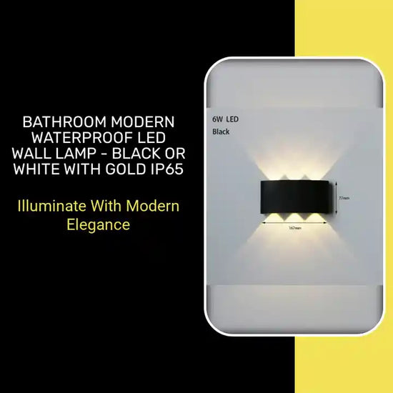 Bathroom Modern Waterproof LED Wall Lamp - Black or White with Gold IP65 displayed illuminating a contemporary space.