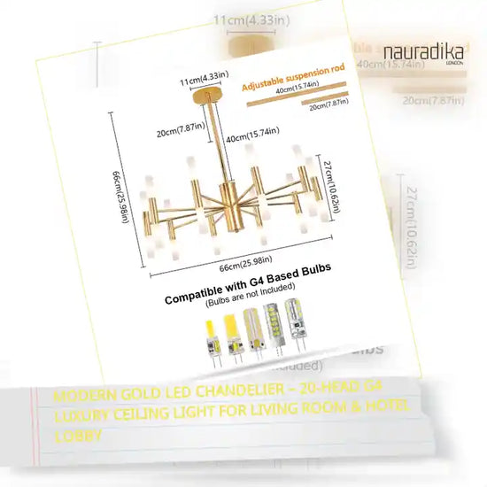 Modern Gold LED Chandelier &ndash; 20-Head G4 Luxury Ceiling Light for Living Room &amp; Hotel Lobby by@Outfy