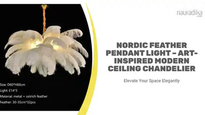 Nordic Feather Pendant Light – Art-Inspired Modern Ceiling Chandelier showcasing elegant white feathers and LED lighting options.