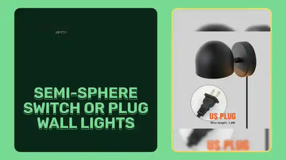 Image of Semi-Sphere Switch or Plug Wall Lights showcasing sleek black design and US plug connection.