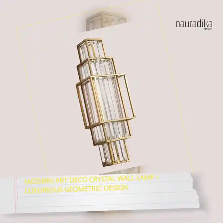 Modern Art Deco Crystal Wall Lamp – Luxurious Geometric Design featuring elegant gold frame and crystal details.