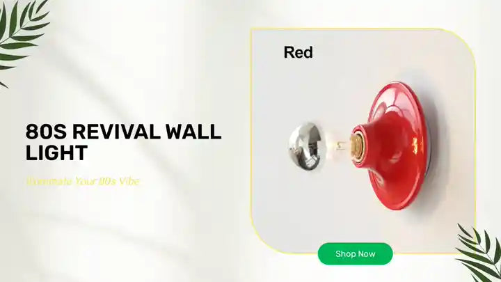 80s revival wall light in vibrant red with a UFO shape and silver top, perfect for adding an 80s vibe to your space.