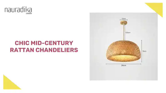 Chic Mid-Century Rattan Chandeliers hanging lamp with woven rattan design and modern dimensions