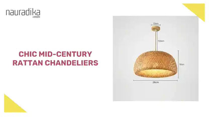 Chic Mid-Century Rattan Chandeliers hanging lamp with woven rattan design and modern dimensions