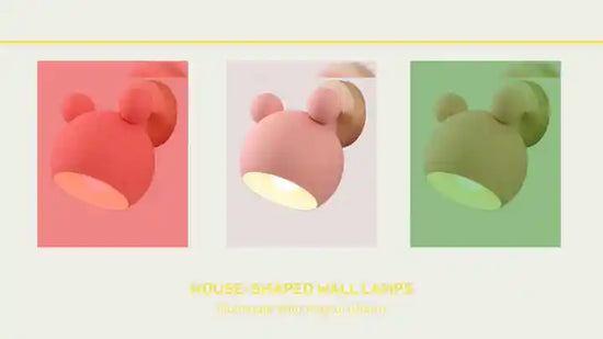 Mouse-shaped Wall Lamps in pink, peach, and green for playful and energy-efficient decor