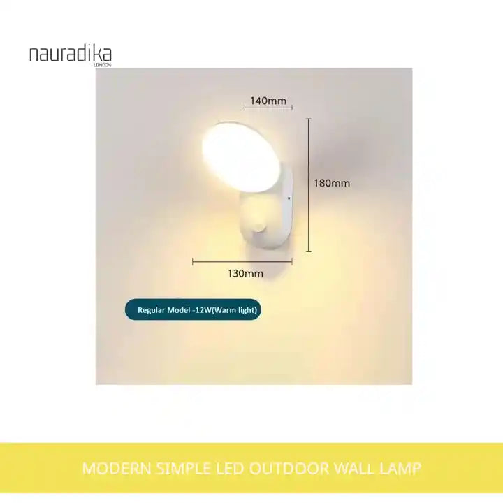 Modern Simple LED Outdoor Wall Lamp mounted on the wall, showing dimensions and design.