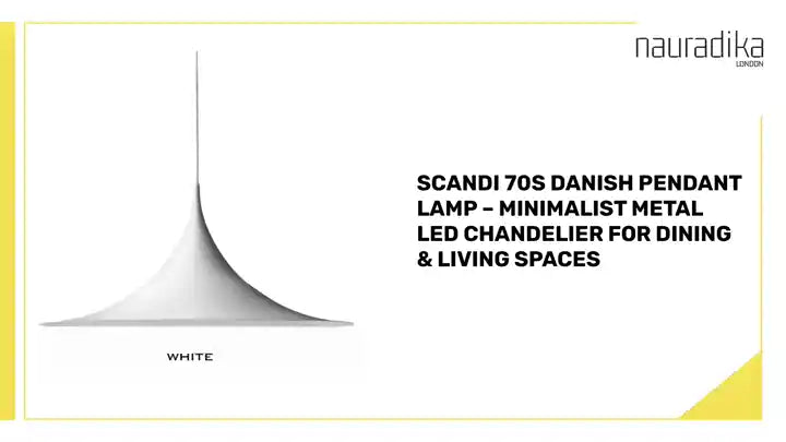Scandi 70s Danish Pendant Lamp – Minimalist Metal LED Chandelier for Dining & Living Spaces in white finish.