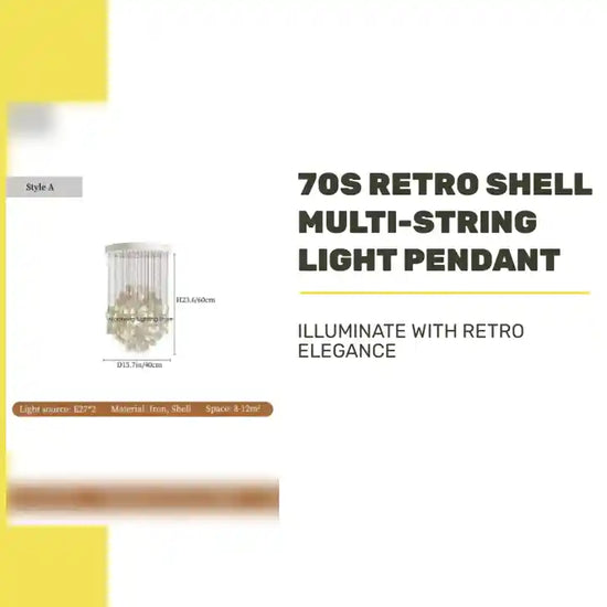 70s Retro Shell Multi-String Light Pendant with shell accents, available in various sizes, ideal for versatile lighting in modern spaces