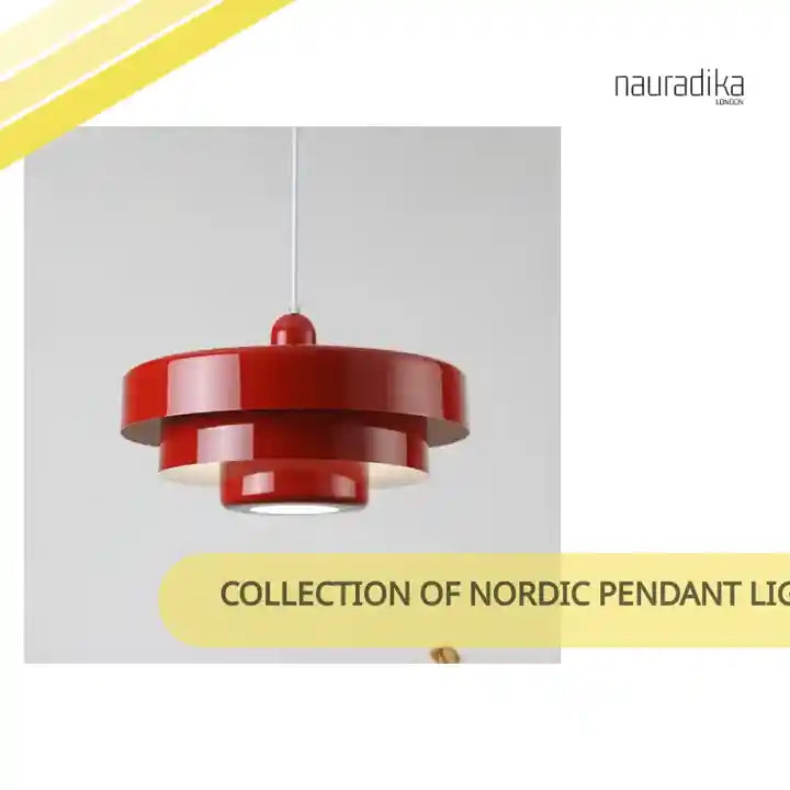 Collection of Nordic Pendant Light in vibrant red, ideal for modern kitchen decor.