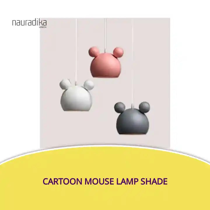 Cartoon Mouse Pendant Lampshade for Children’s Rooms in pink, gray, and white colors hanging together.