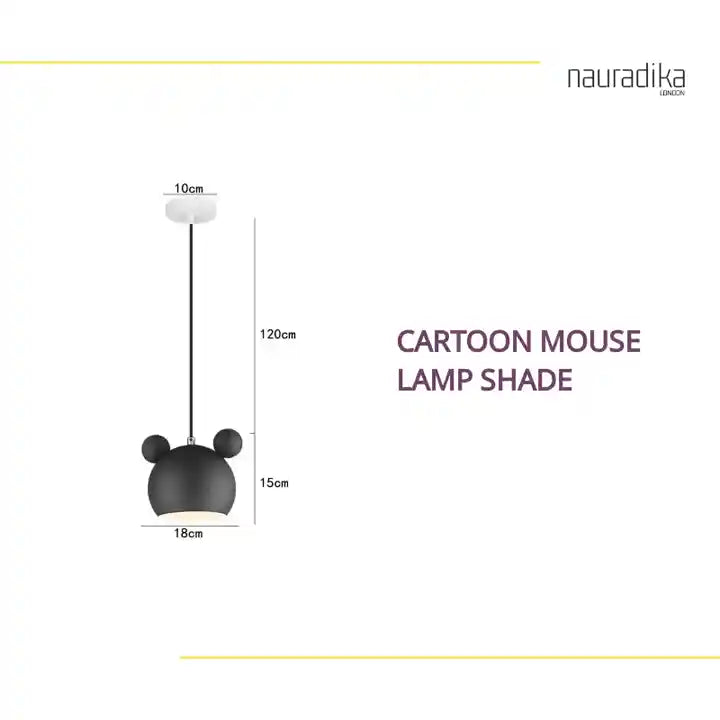 Cartoon Mouse Pendant Lampshade for Children’s Rooms hanging lamp design with measurements and cheerful mouse theme.