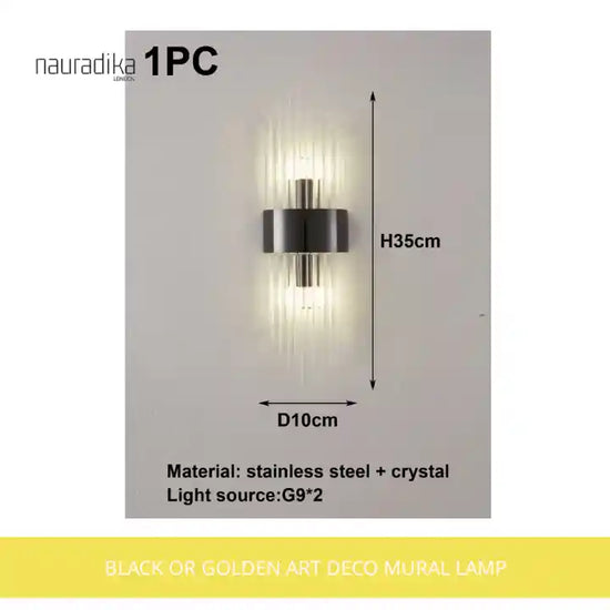 Black or Golden Art Deco Mural Lamp, stainless steel and crystal wall-mounted light fixture.