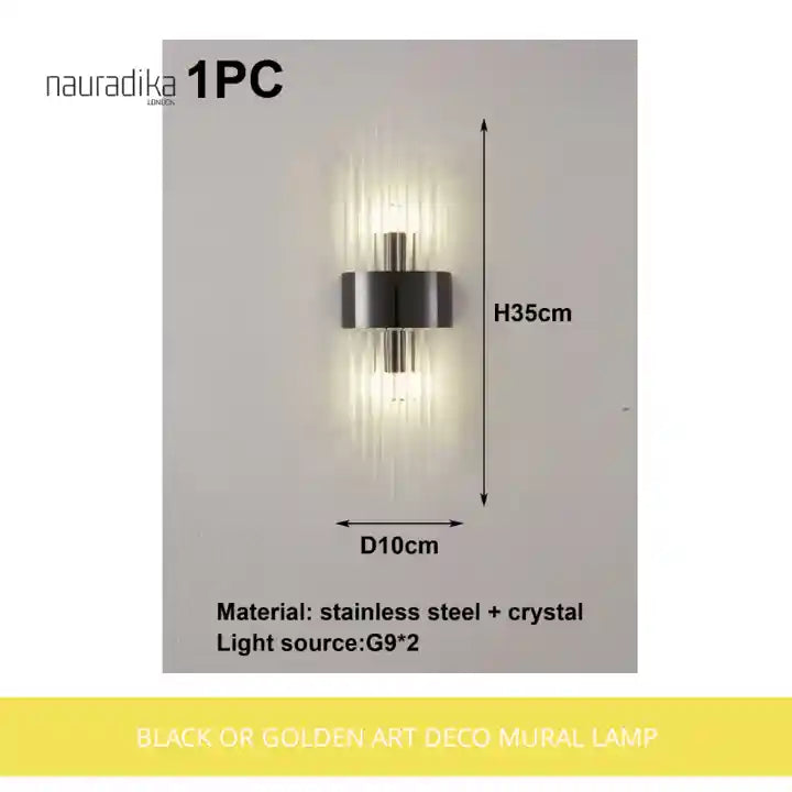 Black or Golden Art Deco Mural Lamp, stainless steel and crystal wall-mounted light fixture.