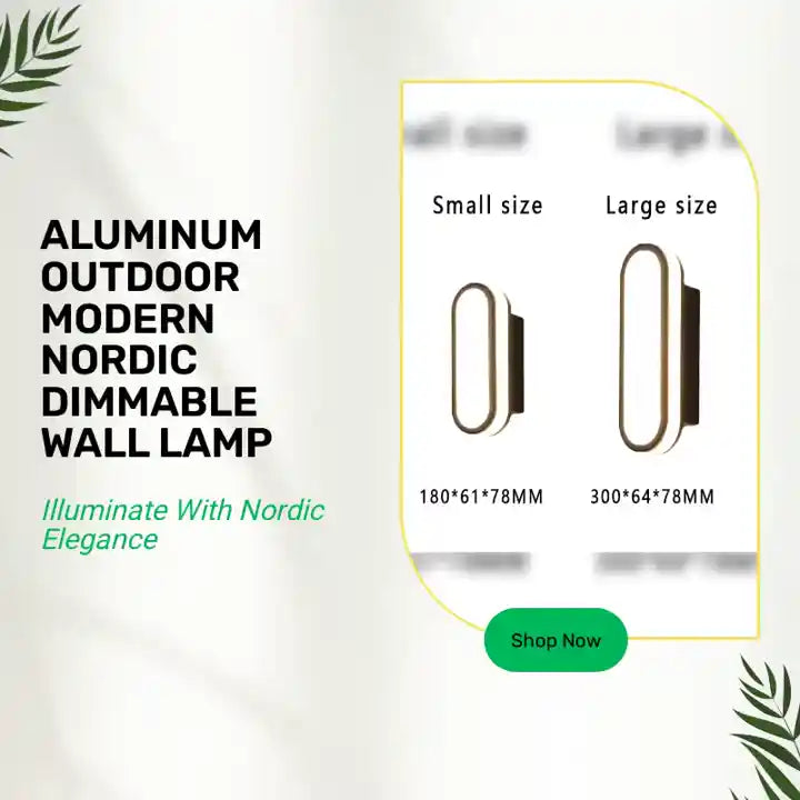 Aluminum Outdoor Modern Nordic Dimmable Wall Lamp in two sizes, small and large, featuring sleek design for indoor and outdoor use.