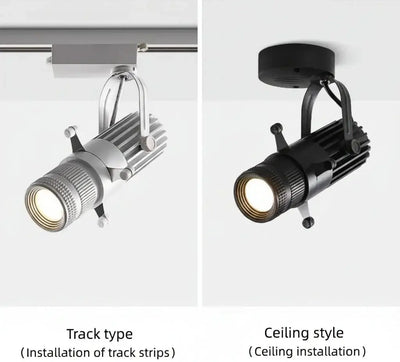 Rotatable Adjustable LED spotlight with 360-degree rotation options in track and ceiling styles