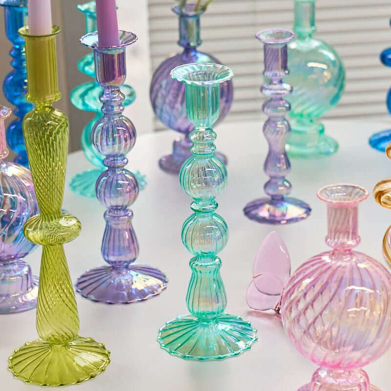 Candle Holders, Candle Holders, Candle Holders, Glass Candle Holders - Handmade Colourful Vintage