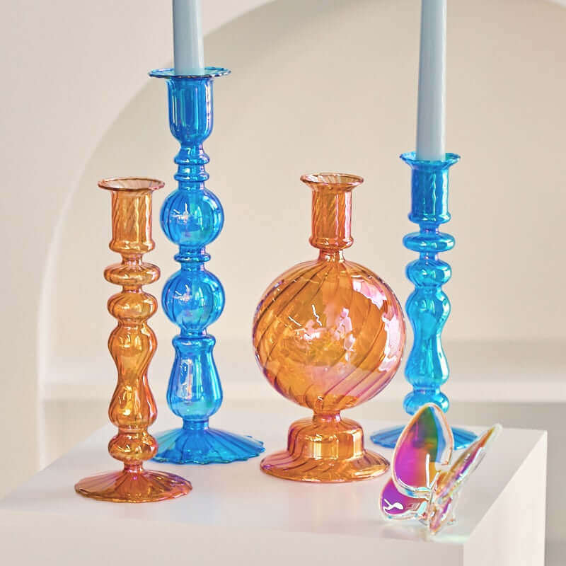 Candle Holders, Candle Holders, Candle Holders, Glass Candle Holders - Handmade Colourful Vintage