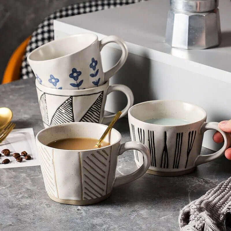 Ceramic Coffee Mug with Saucer Set, Cute Creative Cup Unique Irregular  Design fo