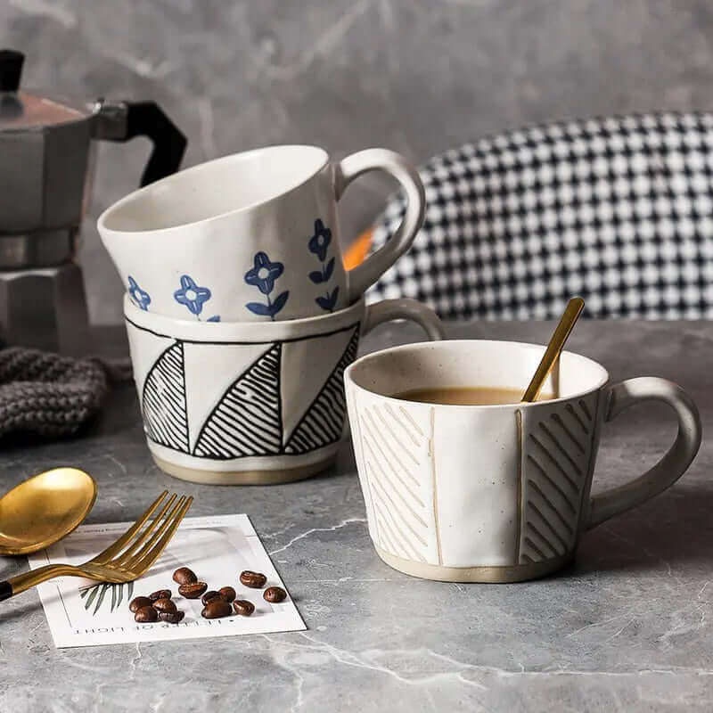 Ceramic Coffee Mug with Saucer Set, Cute Creative Cup Unique Irregular  Design fo